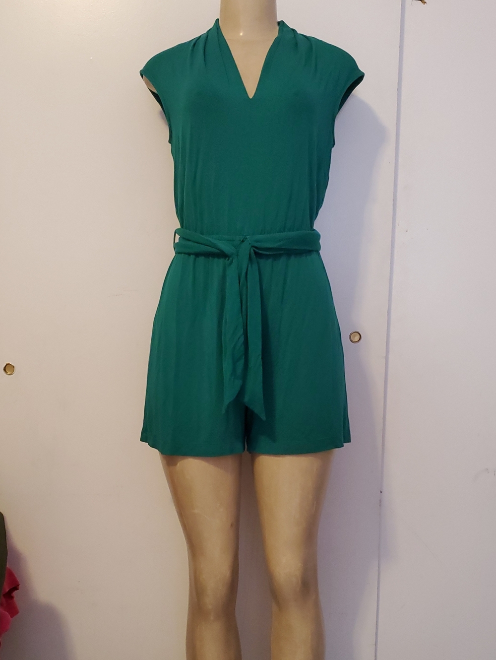 Calvin Klein Emerald Green V-Neck Tie-Waist Romper